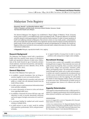 Malaysian Twin Registry