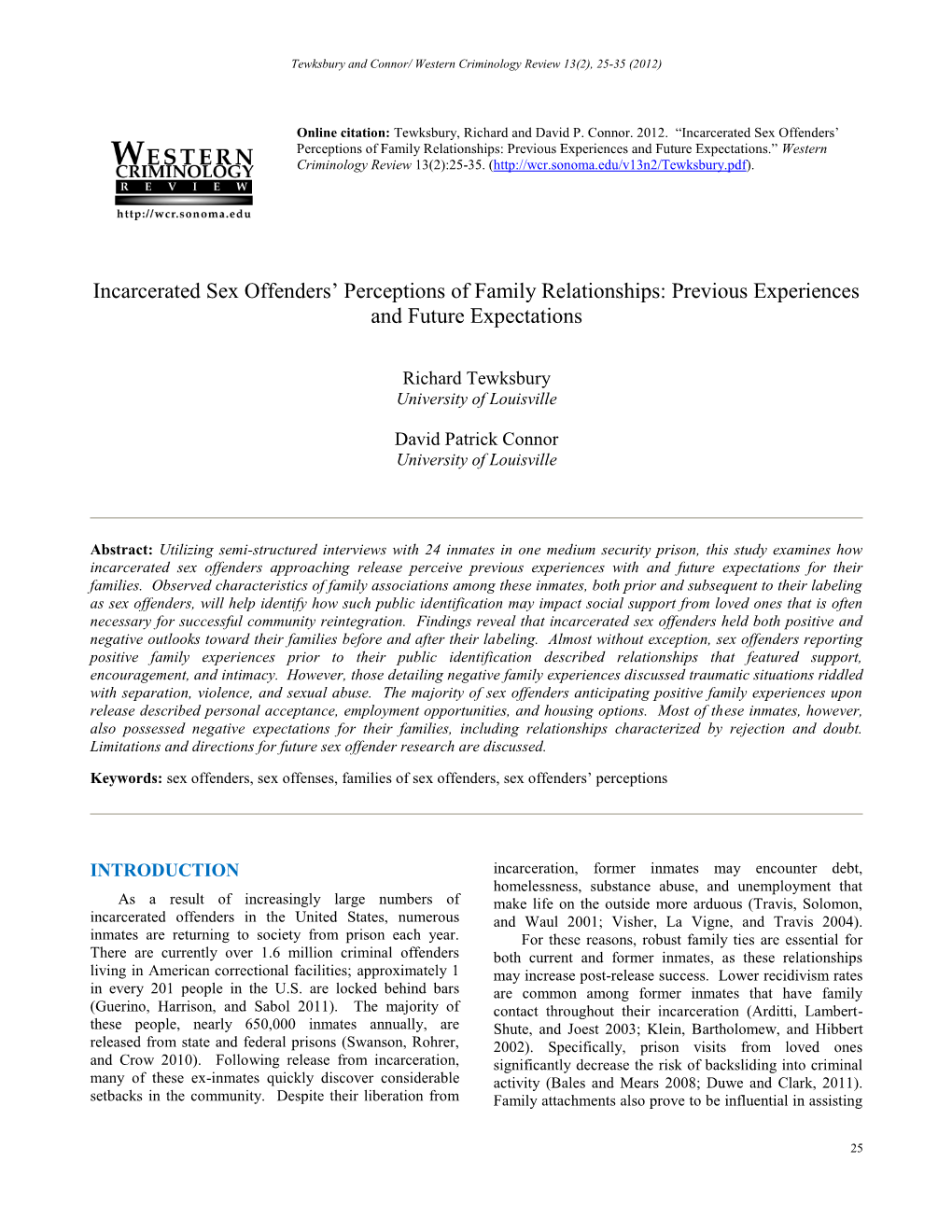 Incarcerated Sex Offenders' Perceptions of Family Relationships