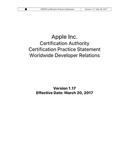 Apple Inc. Certification Authority Certification Practice Statement Worldwide Developer Relations