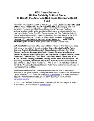 KTU Cares Presents All-Star Celebrity Softball Game to Benefit the American Red Cross Hurricane Relief Fund