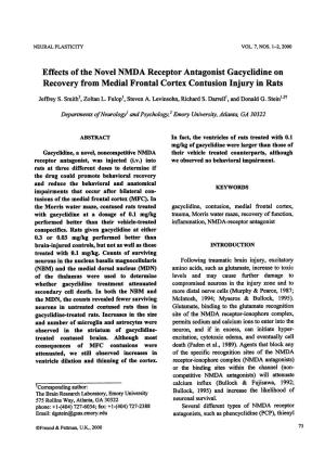 Effects of the Novel NMDA Receptor Antagonist Gacyclidine on Recovery from Medial Frontal Cortex Contusion Injury in Rats
