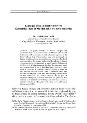 Linkages and Similarities Between Economics Ideas of Muslim Scholars and Scholastics