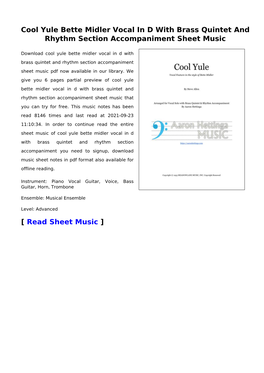 Cool Yule Bette Midler Vocal in D with Brass Quintet and Rhythm Section Accompaniment Sheet Music