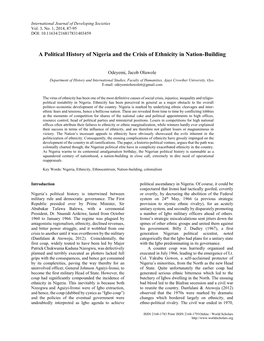 A Political History of Nigeria and the Crisis of Ethnicity in Nation-Building