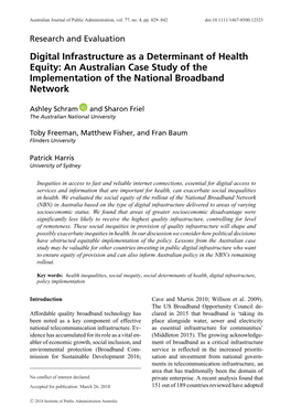 Digital Infrastructure As a Determinant of Health Equity: an Australian Case Study of the Implementation of the National Broadband Network