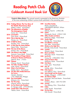 Reading Patch Club Caldecott Award Book List
