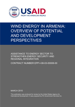 Wind Energy in Armenia: Overview of Potential and Development Perspectives