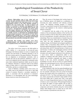 Agrobiological Foundations of the Productivity of Sweet Clover