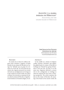 Agustín Y La Barba Dorada De Hércules* Augustine and the Golden Beard of Hercules