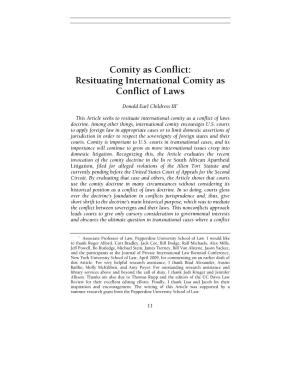 Comity As Conflict: Resituating International Comity As Conflict of Laws