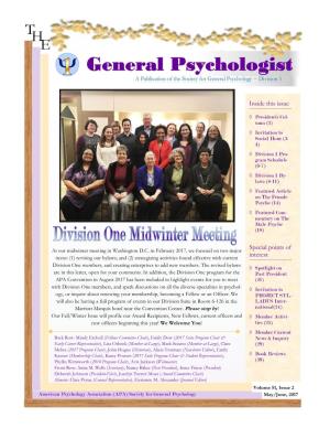 General Psychologist a Publication of the Society for General Psychology ~ Division 1