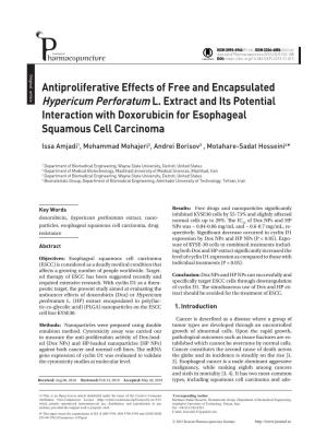 Antiproliferative Effects of Free and Encapsulated Hypericum Perforatum L