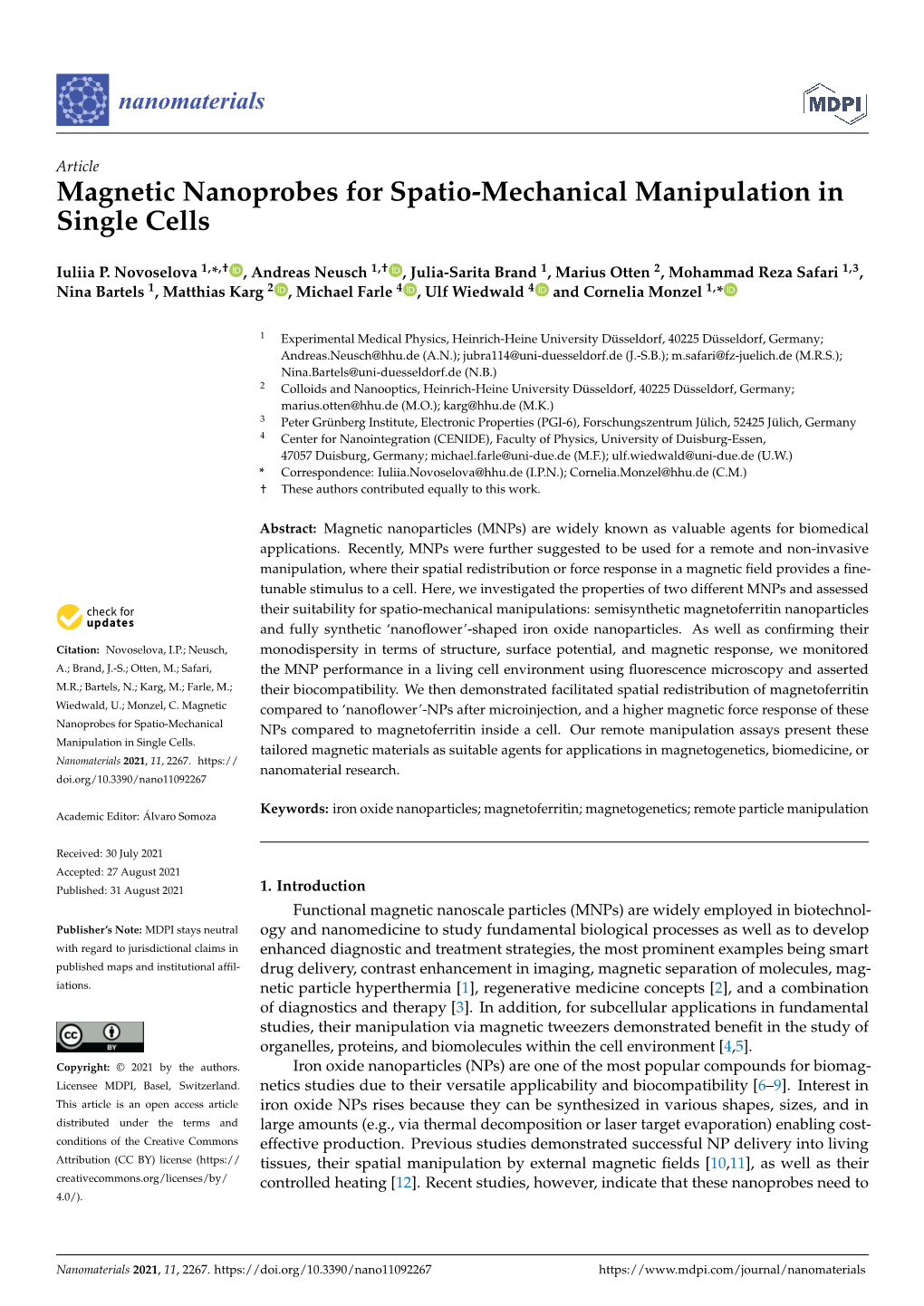 Magnetic Nanoprobes for Spatio-Mechanical Manipulation in Single Cells