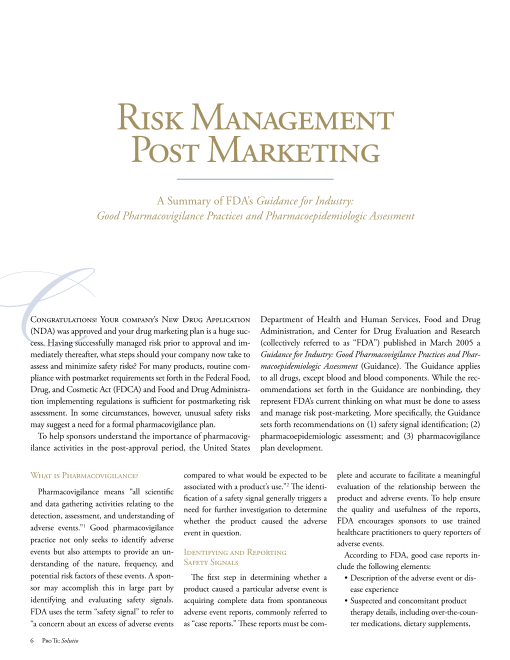 FDA Risk Management Post Marketing