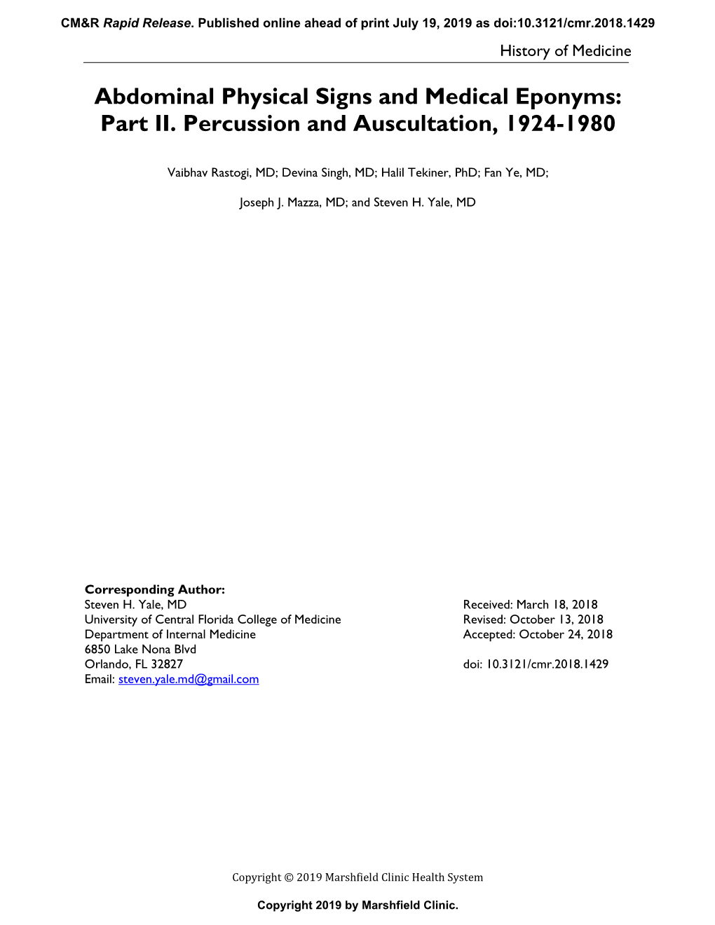 Part II. Percussion and Auscultation, 1924–1980