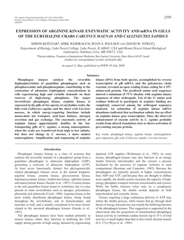 Arginine Kinase Expression in Crab Gill 2397