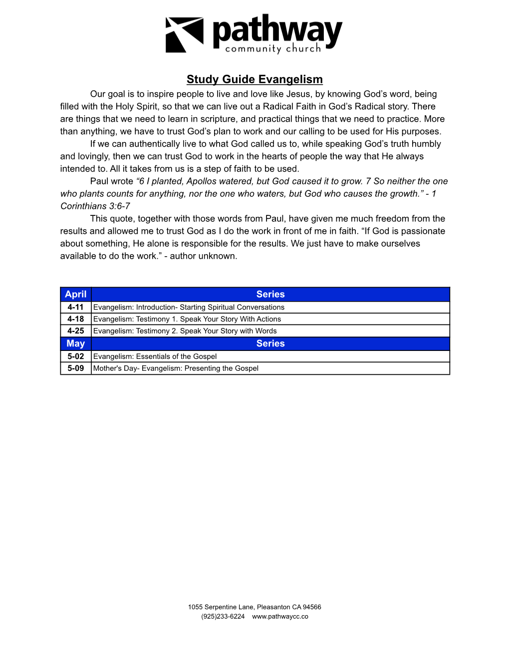 Week 1 and 2 Study Guide Evangelism