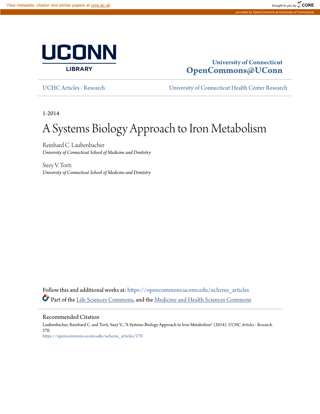 A Systems Biology Approach to Iron Metabolism Reinhard C