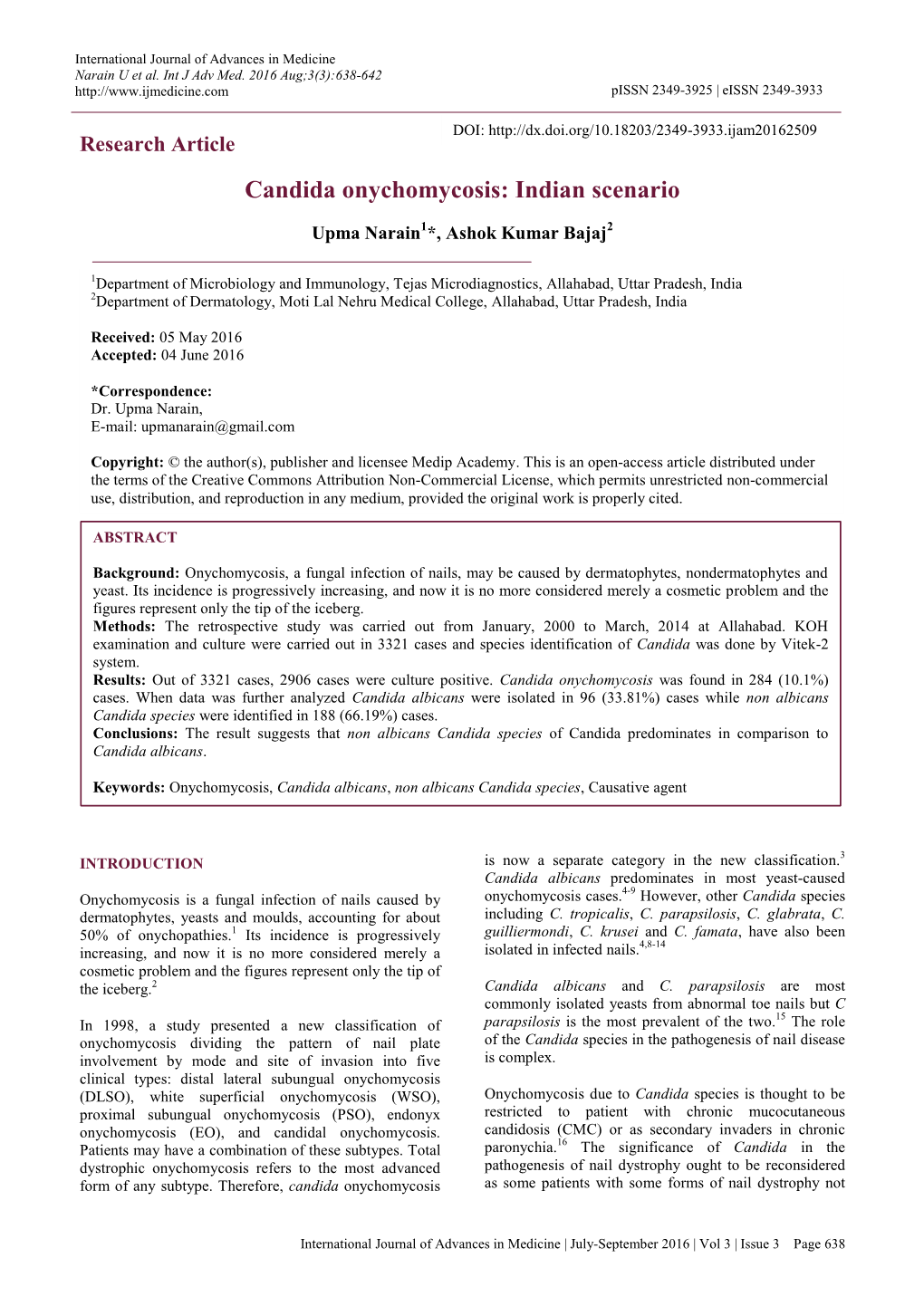 Candida Onychomycosis: Indian Scenario