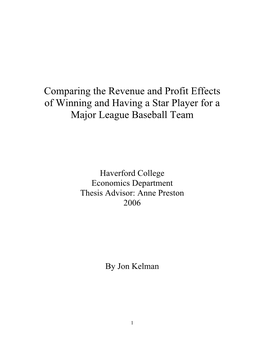 Comparing the Revenue and Profit Effects of Winning and Having a Star Player for a Major League Baseball Team