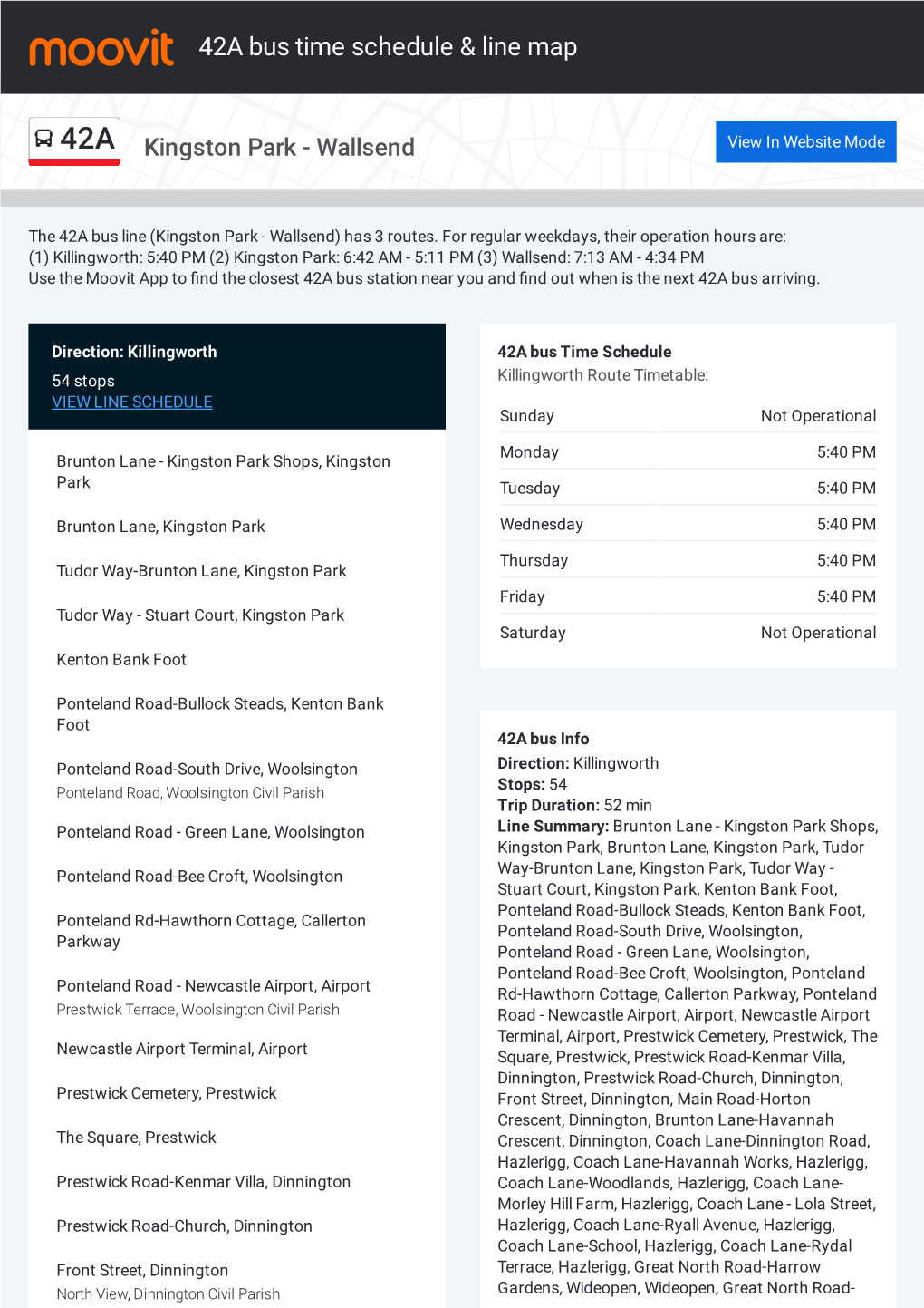 42A Bus Time Schedule & Line Route