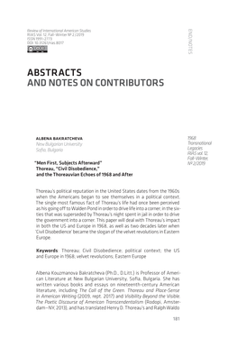 Abstracts and Notes on Contributors