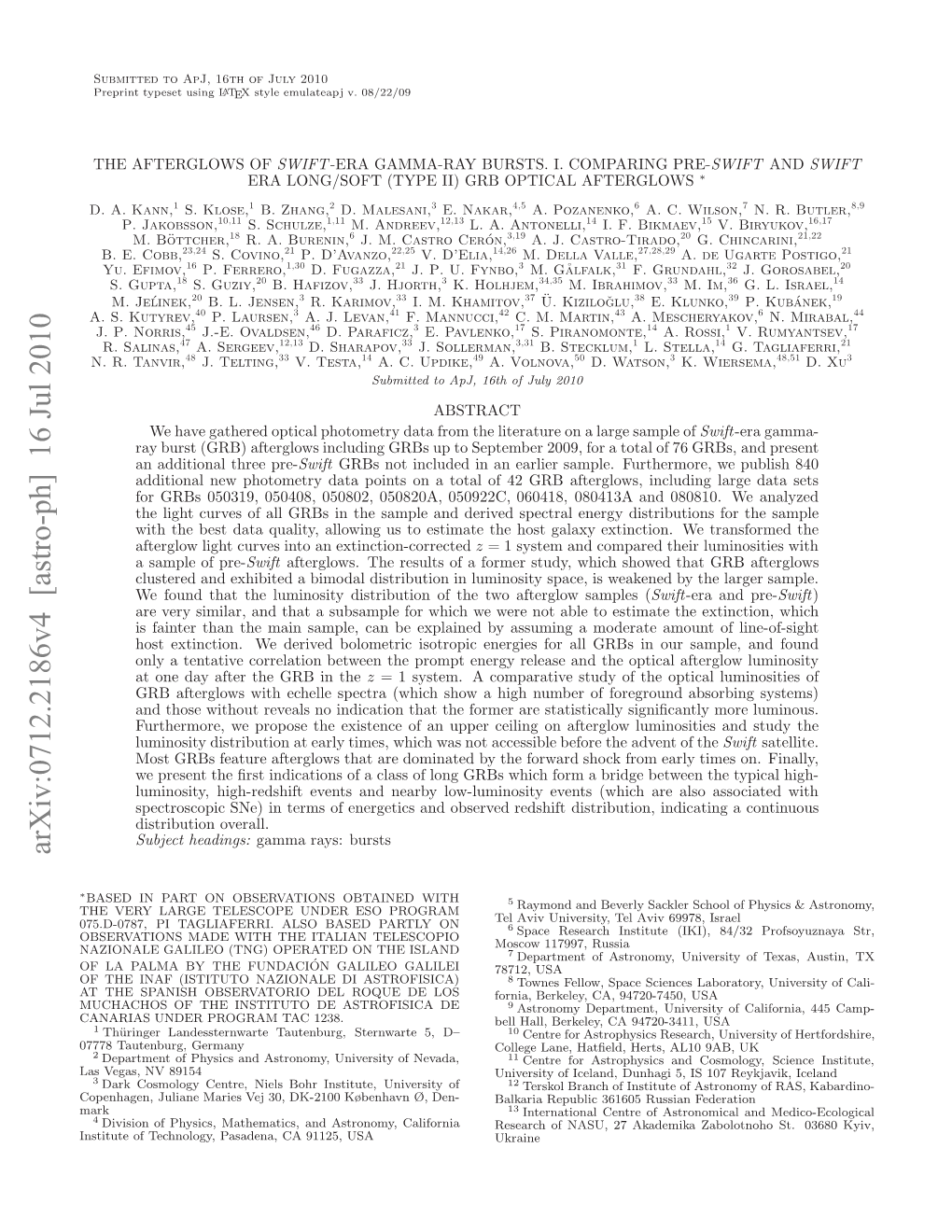 The Afterglows of Swift-Era Gamma-Ray Bursts. I. Comparing