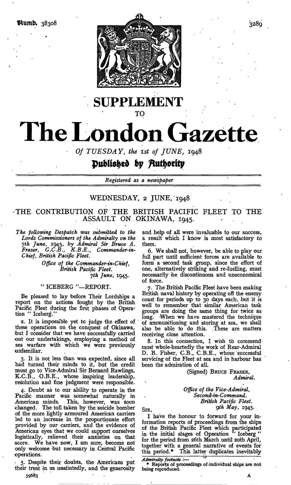 The London Gazette of TUESDAY, the Ist of JUNE, 1948 Published By