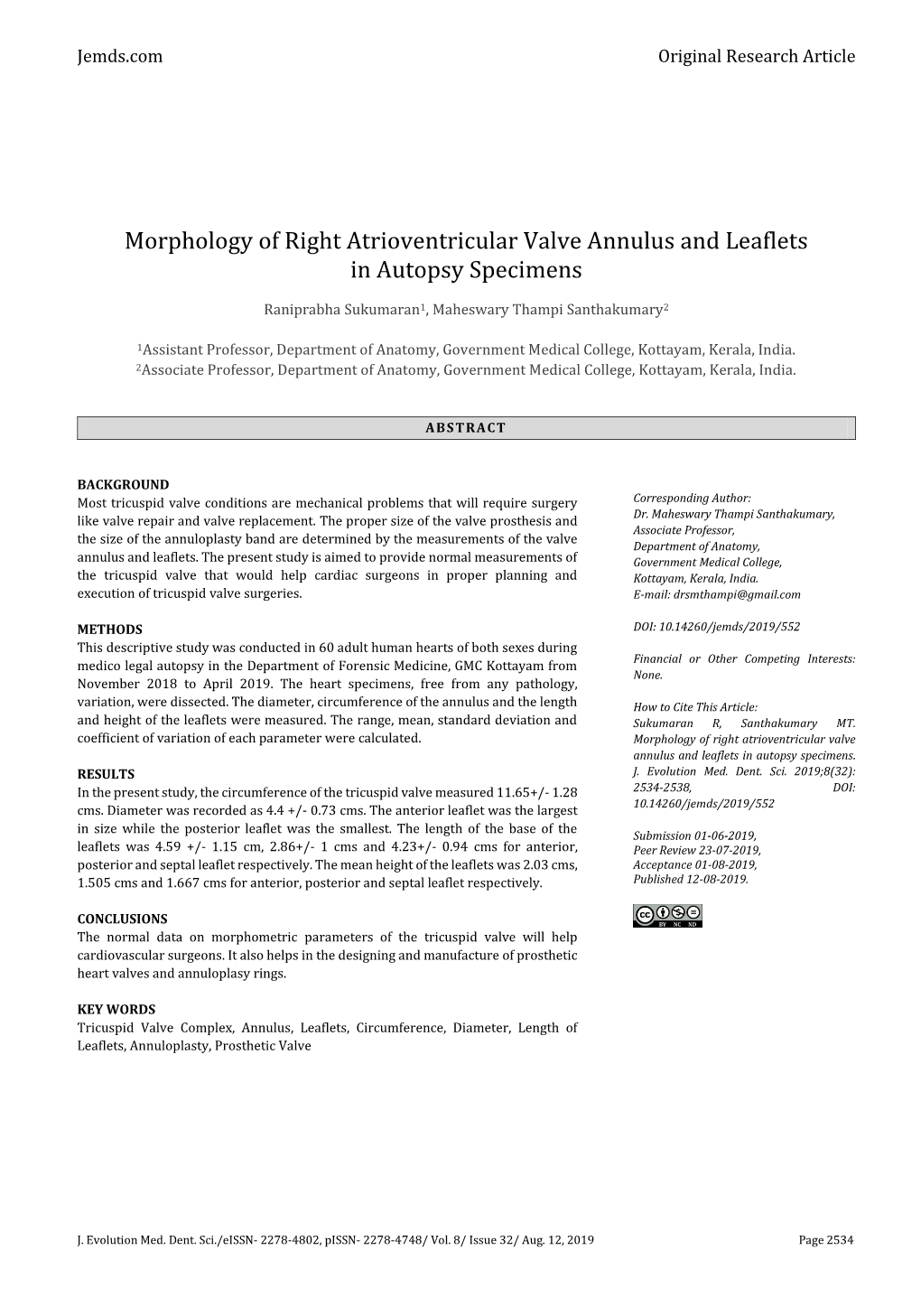 Morphology of Right Atrioventricular Valve Annulus and Leaflets in Autopsy Specimens