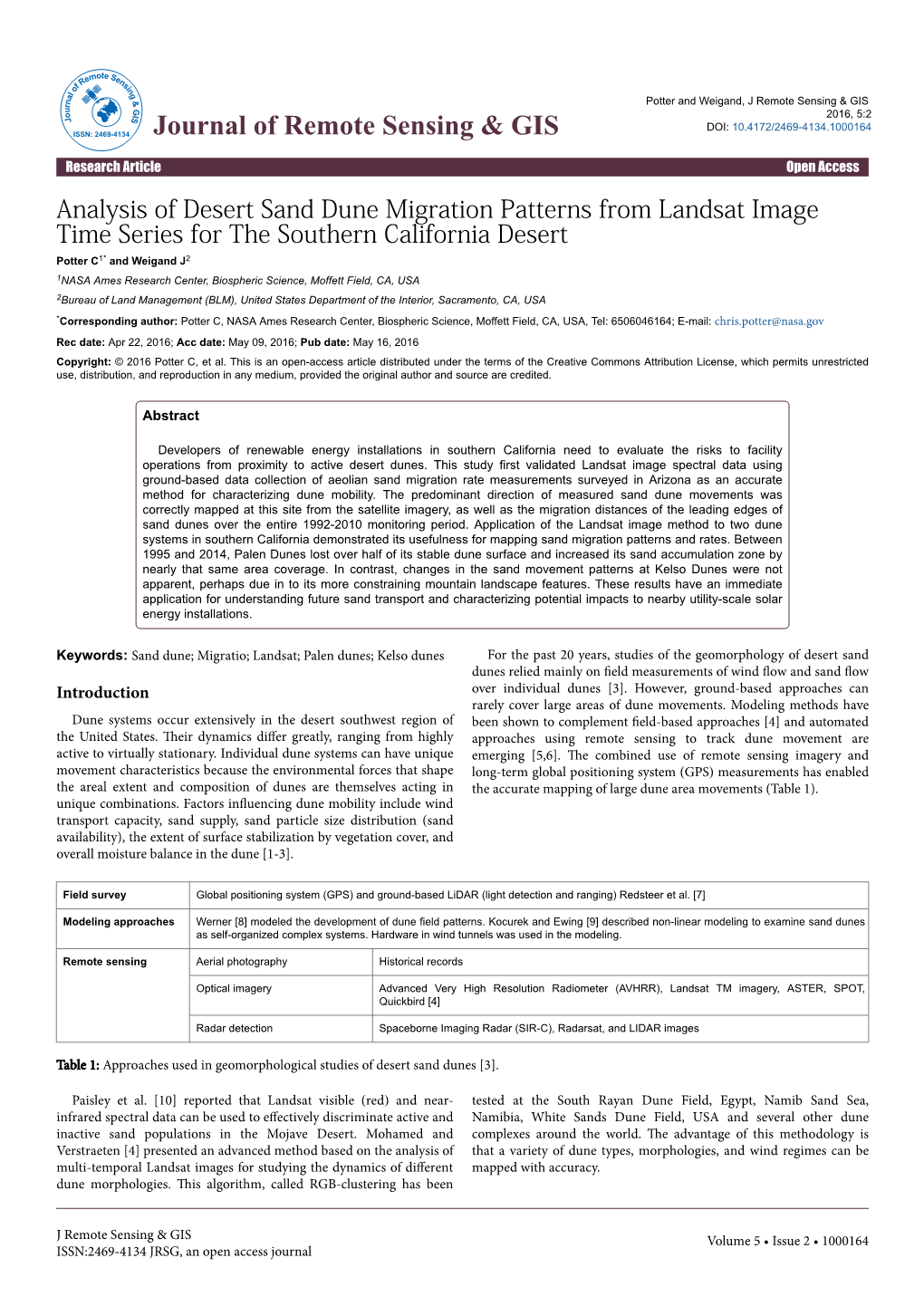 Analysis of Desert Sand Dune Migration Patterns from Landsat