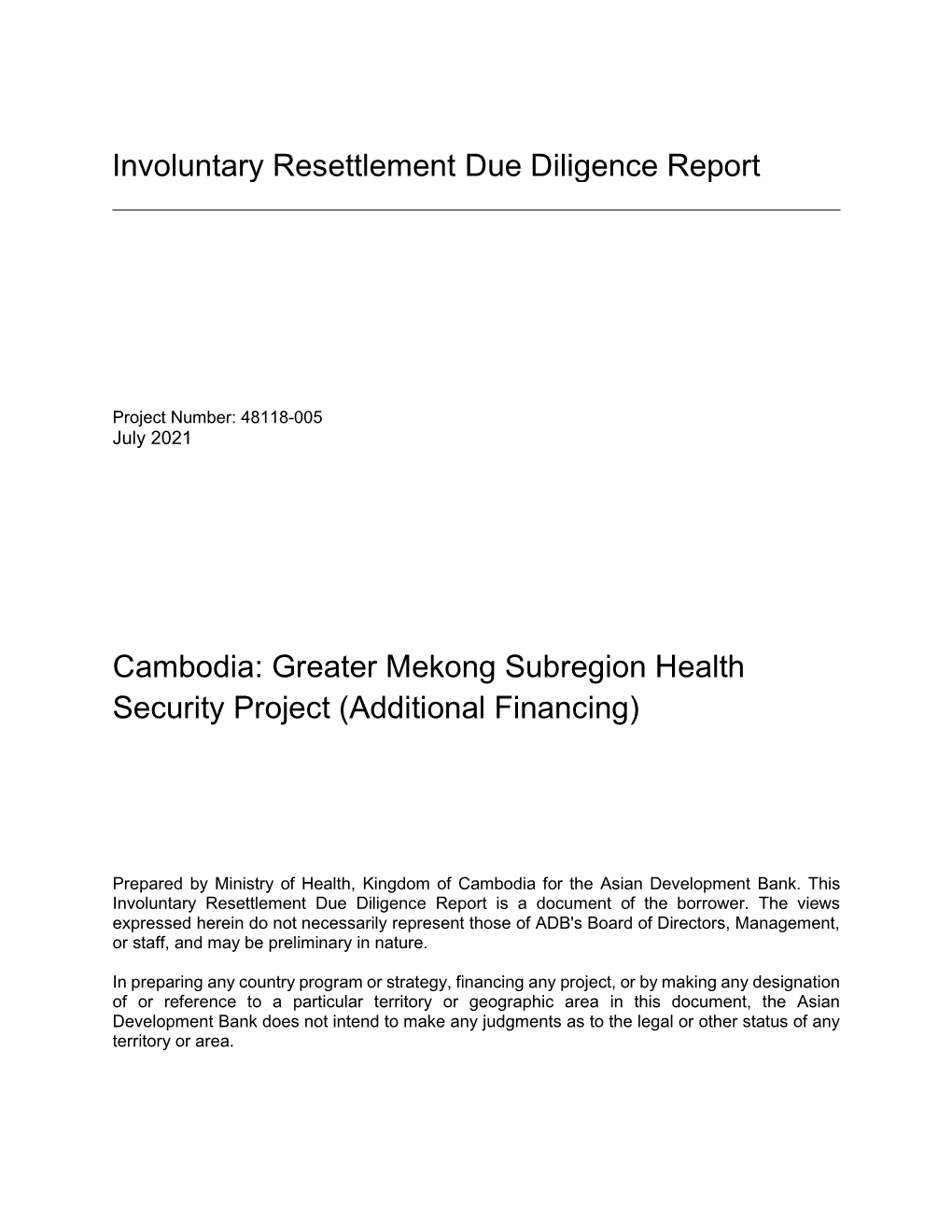 Cambodia: Greater Mekong Subregion Health Security Project (Additional Financing)
