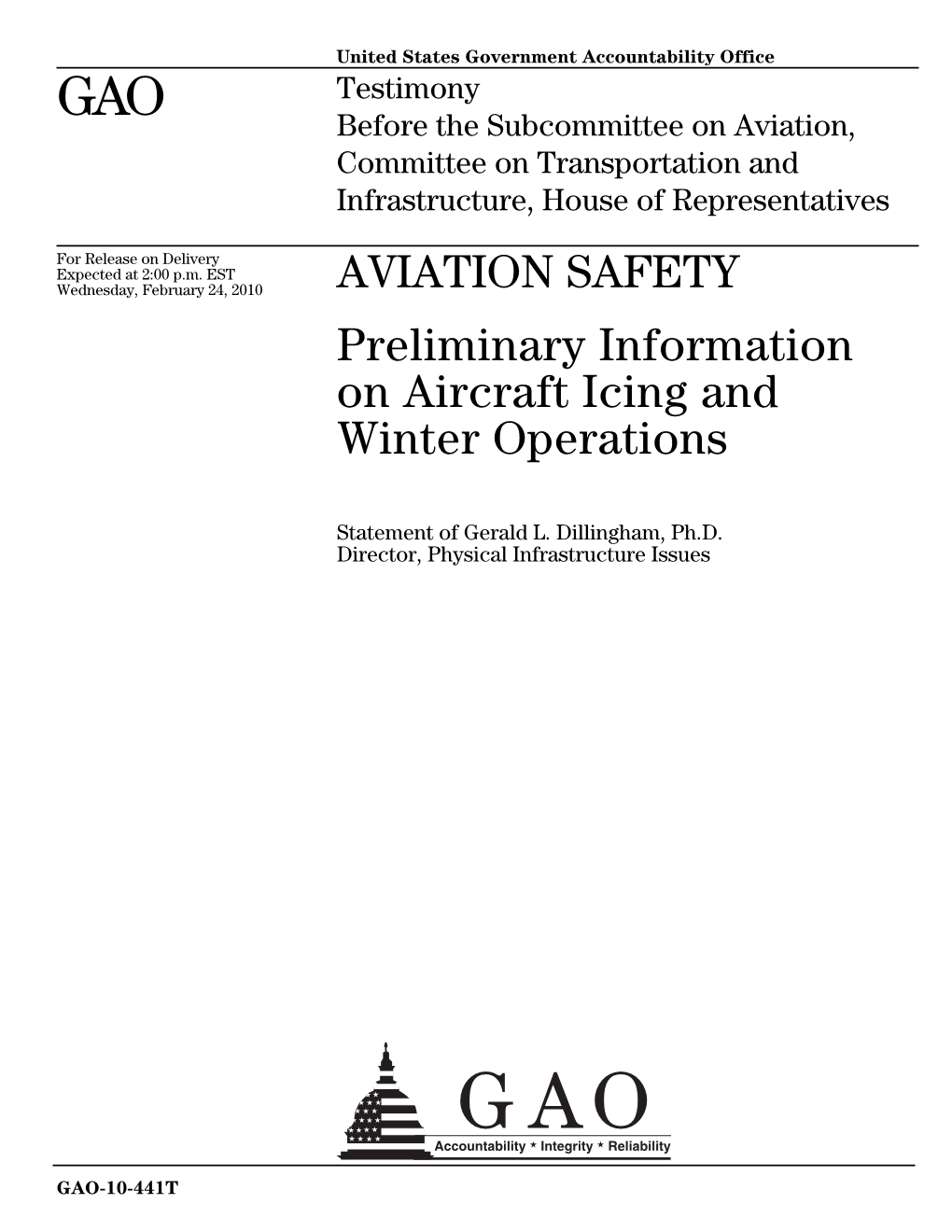 GAO-10-441T Aviation Safety: Preliminary Information on Aircraft