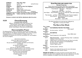 18.30 Choral Evensong Diamond Jubilee Prayer the Rest of the Week