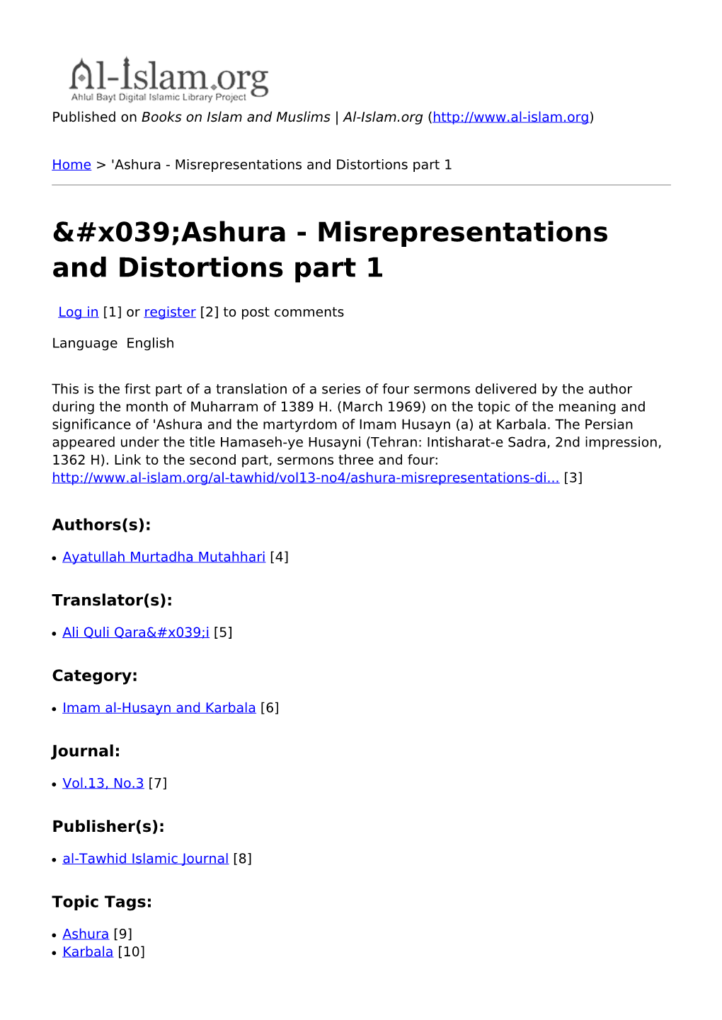 Ashura - Misrepresentations and Distortions Part 1