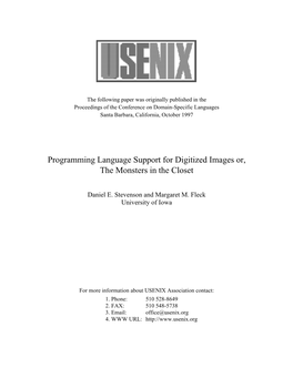 Programming Language Support for Digitized Images Or, the Monsters in the Closet