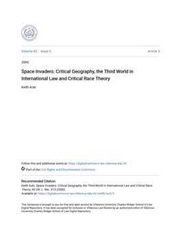 Space Invaders: Critical Geography, the Third World in International Law and Critical Race Theory