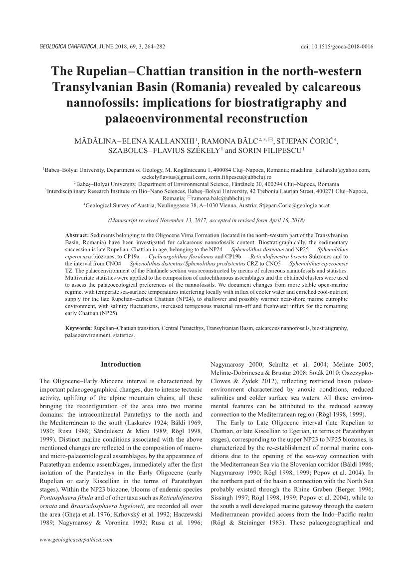 (Romania) Revealed by Calcareous Nannofossils: Implications for Biostratigraphy and Palaeoenvironmental Reconstruction