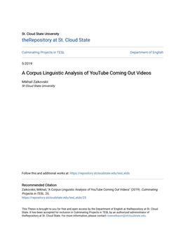 A Corpus Linguistic Analysis of Youtube Coming out Videos