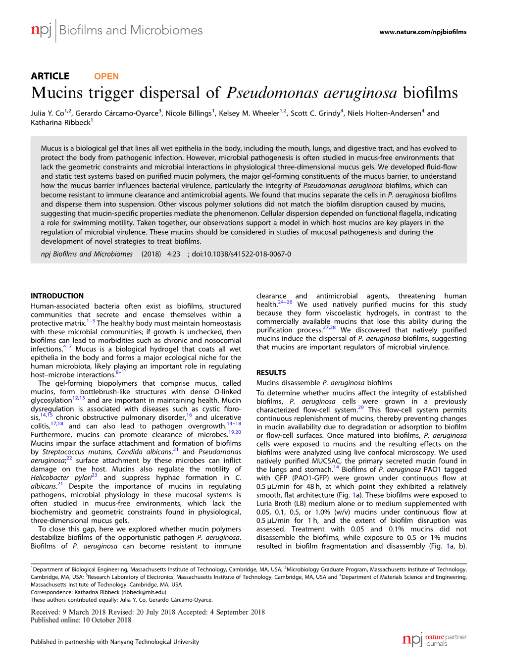 Mucins Trigger Dispersal of Pseudomonas Aeruginosa Biofilms