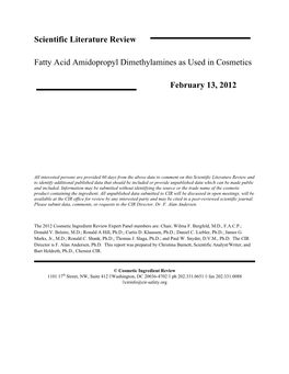 Scientific Literature Review Fatty Acid Amidopropyl Dimethylamines As