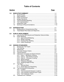 Table of Contents : Trails Master Plan