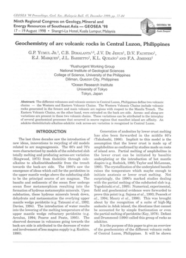 Geochemistry of Arc Volcanic Rocks in Central Luzon, Philippines