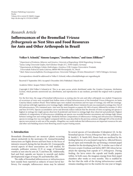 Inflorescences of the Bromeliad Vriesea Friburgensis As Nest Sites and Food Resources for Ants and Other Arthropods in Brazil