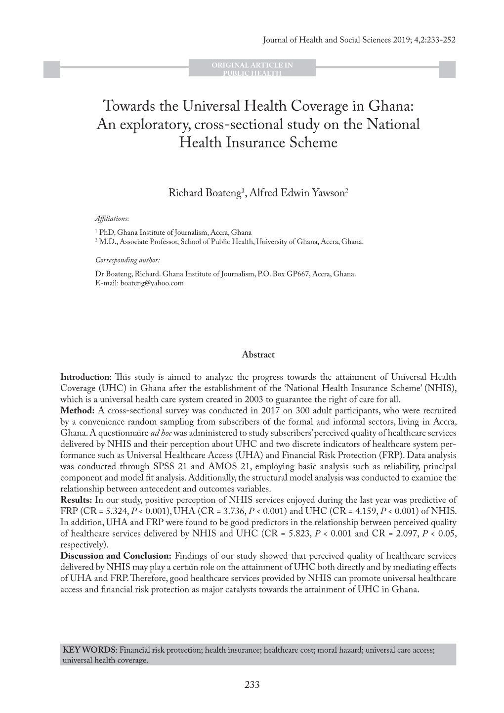 Towards the Universal Health Coverage in Ghana: an Exploratory, Cross-Sectional Study on the National Health Insurance Scheme