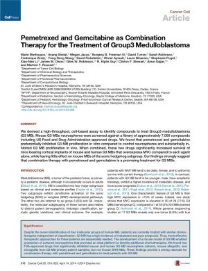 Pemetrexed and Gemcitabine As Combination Therapy for the Treatment of Group3 Medulloblastoma