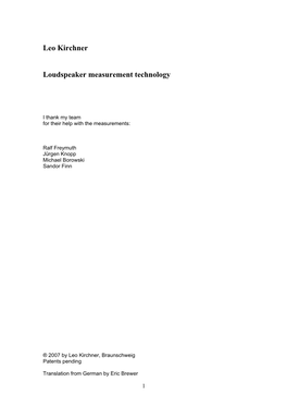 Leo Kirchner Loudspeaker Measurement Technology