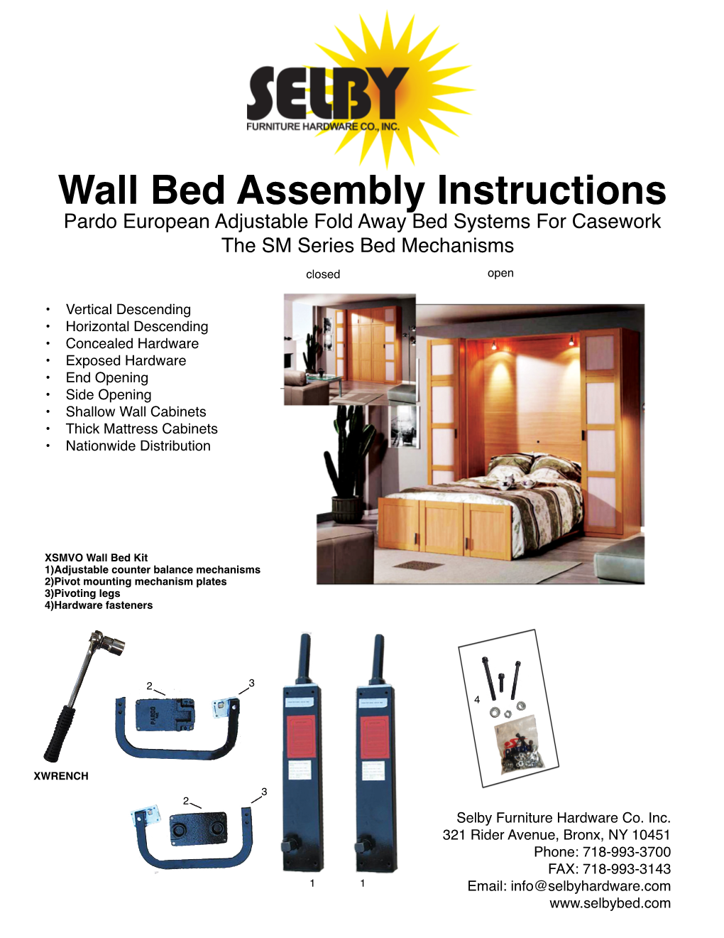 Wall Bed Assembly Instructions Pardo European Adjustable Fold Away Bed Systems for Casework the SM Series Bed Mechanisms Closed Open