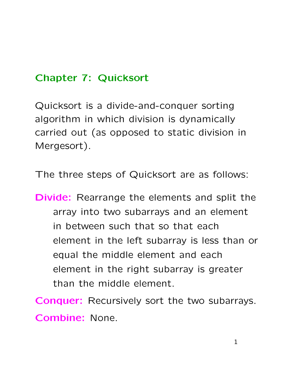 Chapter 7: Quicksort Quicksort Is a Divide-And-Conquer Sorting