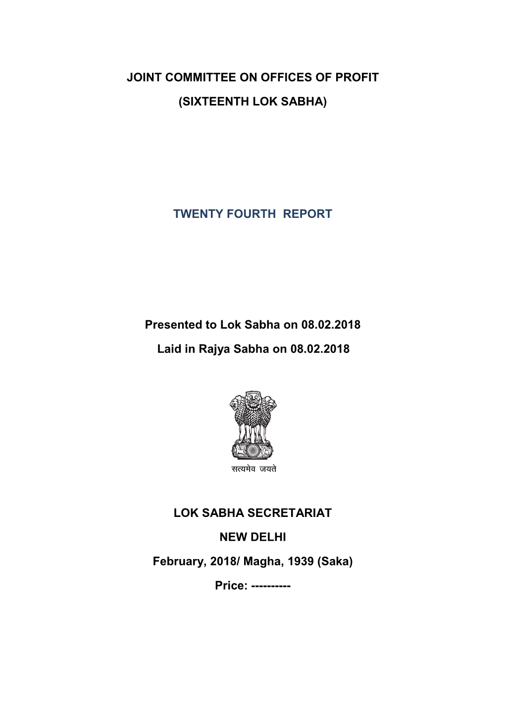 JOINT COMMITTEE on OFFICES of PROFIT (SIXTEENTH LOK SABHA) $ Dr