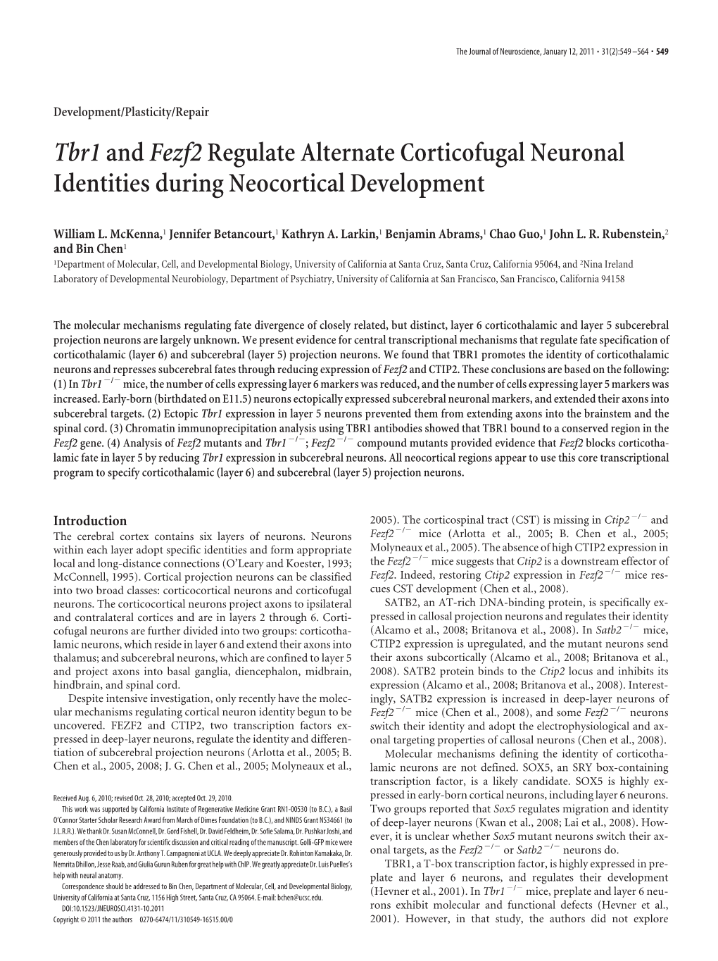 Tbr1andfezf2regulate Alternate Corticofugal Neuronal Identities